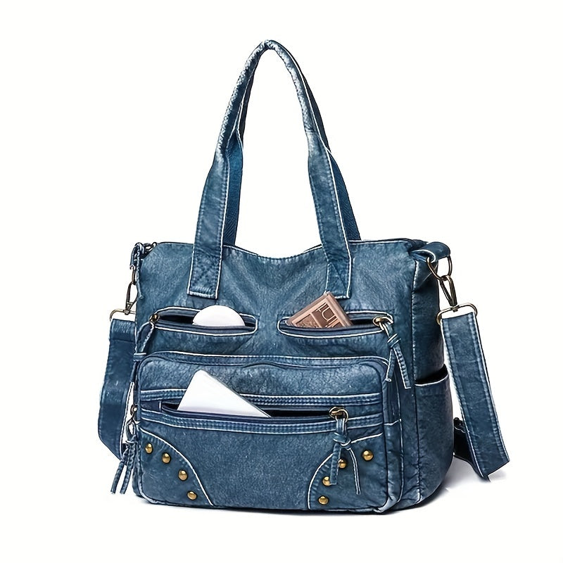 Trendy Retro Tote Bag with Eye-Catching Studs - Spacious Crossbody Design for Women - Perfect Everyday Shoulder Bag