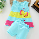 Baby girl fashion summer bow patchwork vest shorts two-piece set of western-style outfits, Perfect for Outdoor
