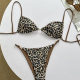 New Women's Leopard Print Lace Up Pearl Button Bikini Two-piece Beach Vacation Sexy Swimsuit for Women
