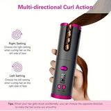 Automatic Cordless Hair Curler, Portable USB Rechargeable Curling Iron, LCD Display, Suitable For Travel And Quick Styling