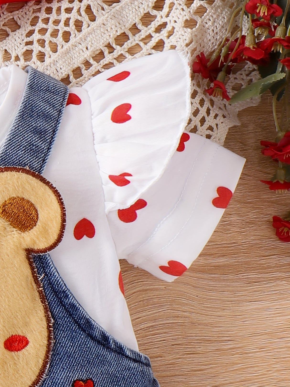 Baby Girl Outfit Summer Cute Strap Dress Set Headknot + Love Printed Climbing Clothes + Cowboy Bear Embroidered Strap Dress Three Piece Set With 0-18 Months, for Outdoor