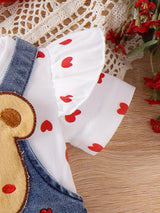 Baby Girl Outfit Summer Cute Strap Dress Set Headknot + Love Printed Climbing Clothes + Cowboy Bear Embroidered Strap Dress Three Piece Set With 0-18 Months, for Outdoor