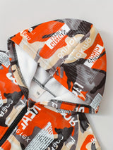 2pcs Boy's Camouflage Letter Print Hooded Outfit, Casual Zipper Hoodie & Pants Set For Outdoor Wear, Boys Clothes, As Gift