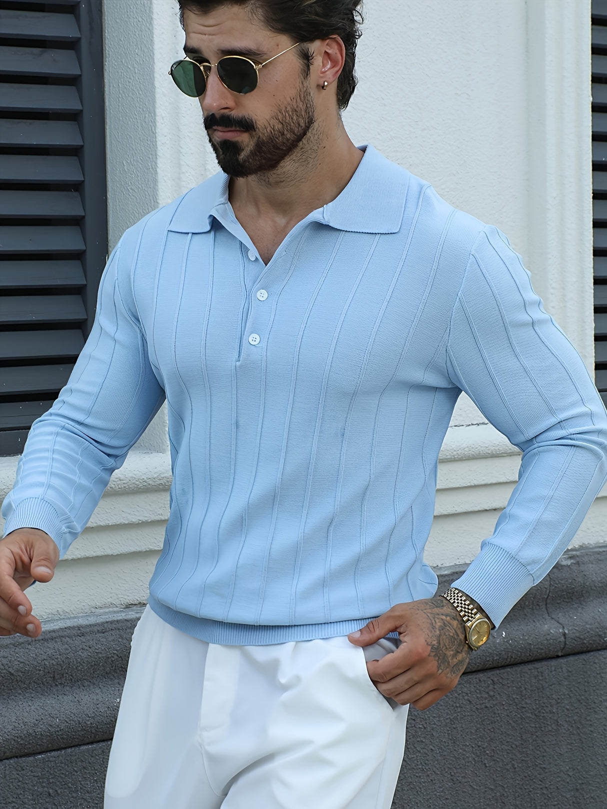 Elegant Lapel Collar Knit Sweater for Men - Viscose 100%, Long Sleeve Solid Color Jumper with Slight Stretch, Fall/Winter Fashion Knitted Pullover, Regular Fit