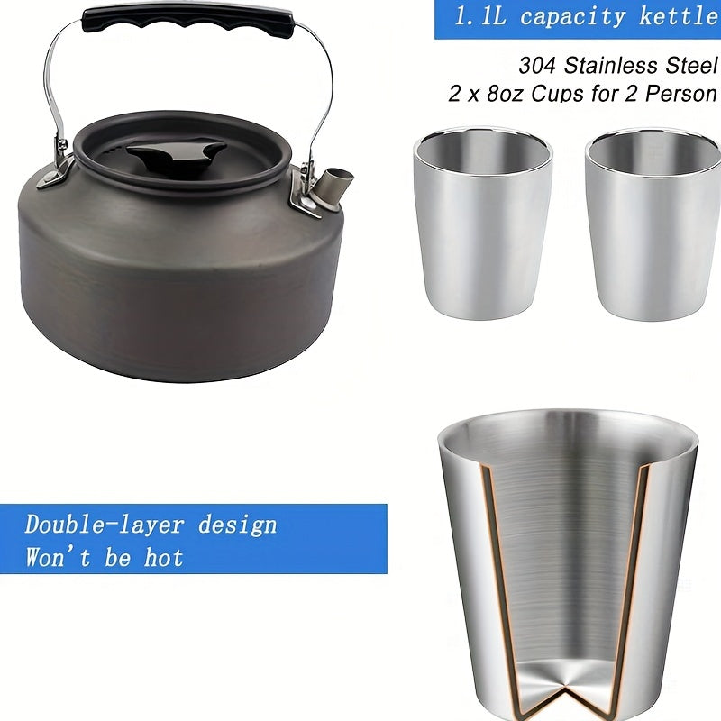 Pardarsey 15pcs Camping Cookware Mess Kit,Portable Non-Stick Aluminum Alloy Cookware,Kettle Pot Frying Pan Plates Forks Knives Spoons for Camping, Backpacking, Outdoor Cooking