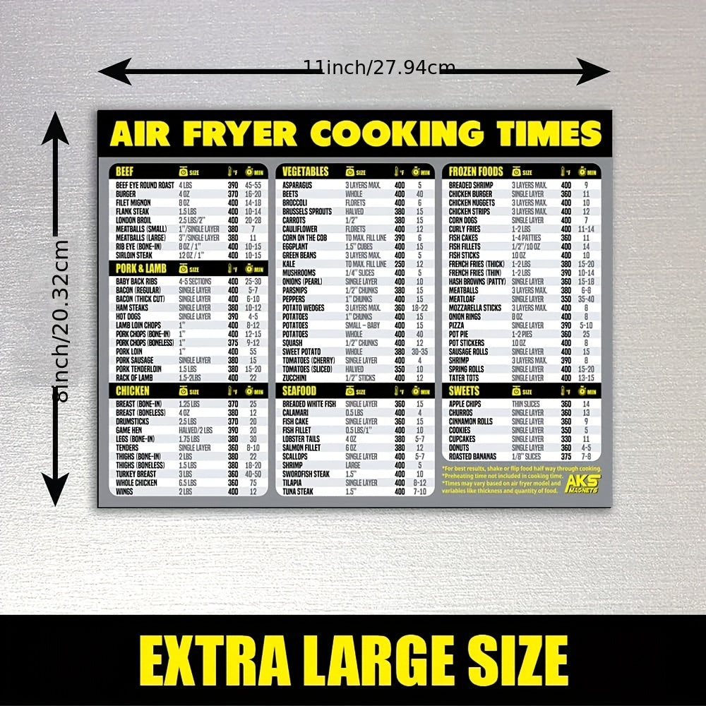 90 Food Reference Guide Air Fryer Cheat Sheet Magnets - Extra Large, Easy-to-Read, Magnetic Cooking Time Chart and Kitchen Gadget - Perfect for Beginners and Busy Home Cooks - Gray