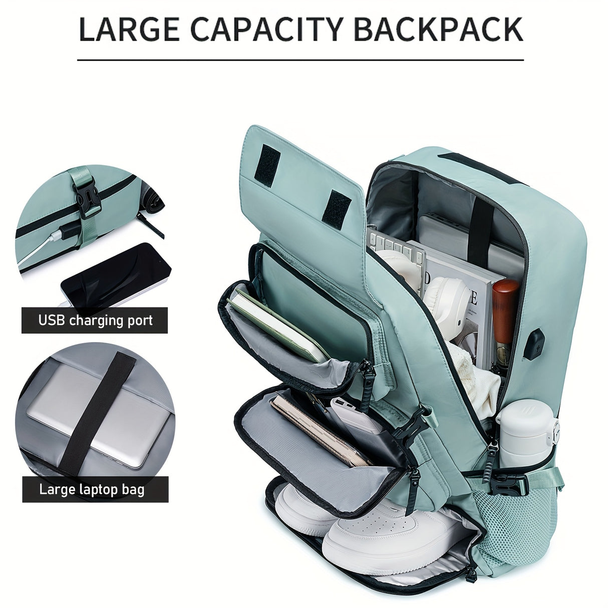 1pc Large Capacity Waterproof Laptop Backpack For Travel And College, Men's And Women's Travel Backpack With Shoe Bag, Multifunctional Lightweight Outdoor Hiking And Camping Backpack, Holiday Travel Party Gift, School Bag, Ea