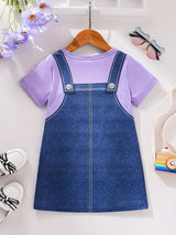 Cute Kitty Whimsy Dress - 3D Graphic, Suspender Design, Round Neck, Short Sleeves, Comfortable Fabric for Little Girls' Summer Daily Wear