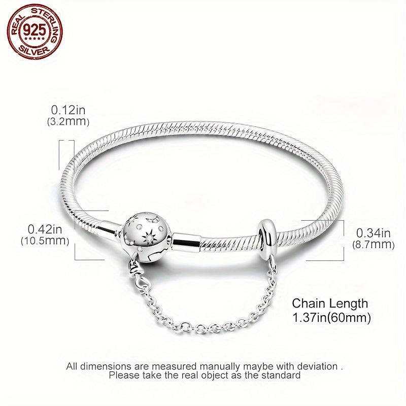 New 925 sterling silver snake bone basic chain, starry full moon safety chain, snake bone chain suitable for original pendants, charming beaded DIY women's bracelets, jewelry gifts