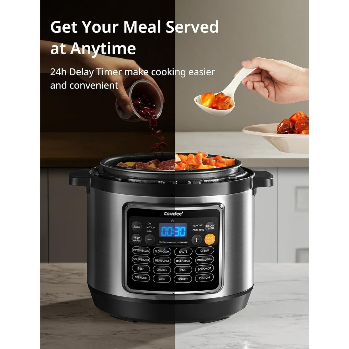 COMFEE 16 in 1 Electric Pressure Cooker Instant Multi Cooker Olla de Presion Non-Stick Pot Yogurt Maker Rice Cooker Slow Cooker Saut Steamer 8 Quarts Stainless Steel