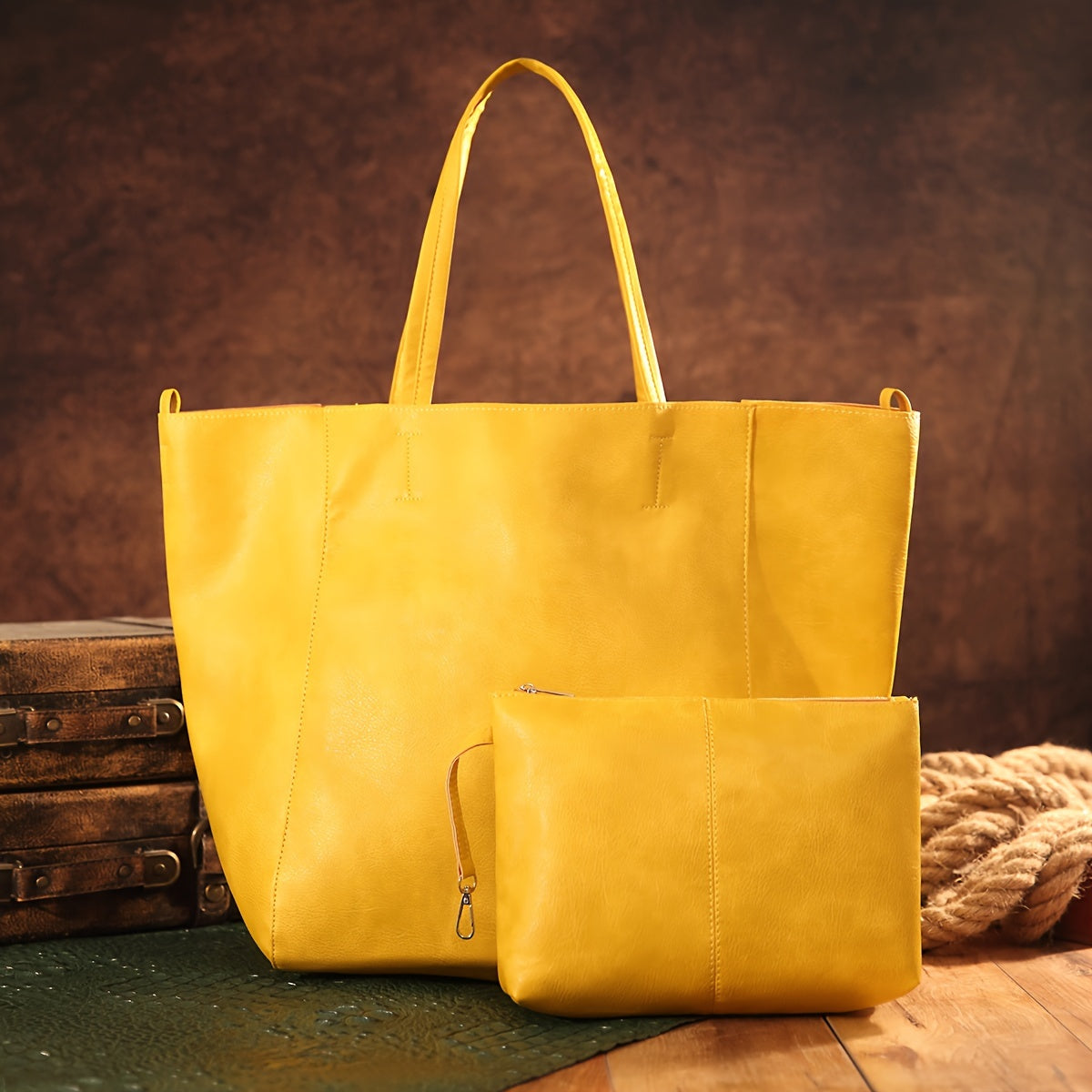 Large Capacity Retro Soft PU Leather Tote Bag - Stylish Buckle Closure Shoulder Bag with Spacious Interior - Trendy Handbag for Women with Classic Design