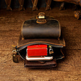 Genuine Crazy Horse Leather Unisex Crossbody Sling Waist Bag, Retro Travel Phone Pouch Fanny Belt Bag, 6402
