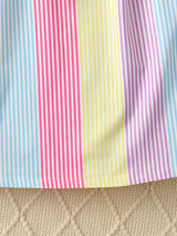 Little Girls Striped A-Line Dress with Tie Belt - Short Sleeve, Non-Stretch Polyester, Casual Summer Holiday Wear for Girls - Perfect Gift Idea