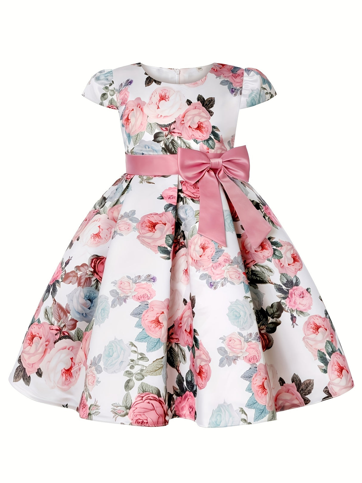 Girls Elegant Floral Pattern Dress Short Sleeves Dresses Kids Clothes For Winter Fall Christmas Gift Party