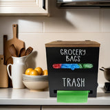 2-in-1 Wooden Wall-Mount Garbage Bag Dispenser & Organizer - Large Capacity, White/Black for Kitchen & Bathroom Essentials