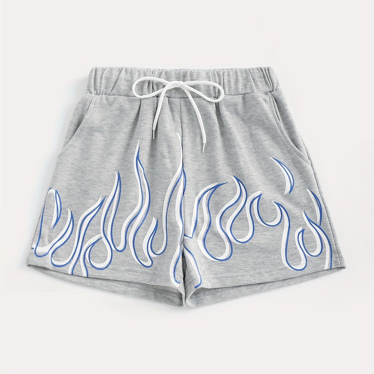 Flame-Inspired Y2K Drawstring Shorts for Women - Season-Versatile with Pockets, Medium Stretch & Easy-Care