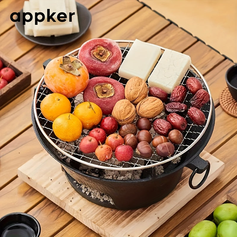 1Set, Cast Iron Charcoal Stove, Multi-functional Barbecue Stove, Round Heating Stove, Outdoor Camping BBQ Cooking Supplies