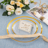 840pcs Gold Plastic Dinnerware set Include Wrapped Plastic Gold Silverware, Clear and Gold Plastic Plates, Disposable Cutlery Clear Plates with Gold Trim for Parties, Birthday Gifts 120Guests