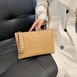 Crocodile Pattern Square Clutch Bag - Zipper Closure, Fixed Shoulder Straps, Animal Print PU Handbag with Polyester Lining and Wristlet - Fashionable Studded Decor for Women
