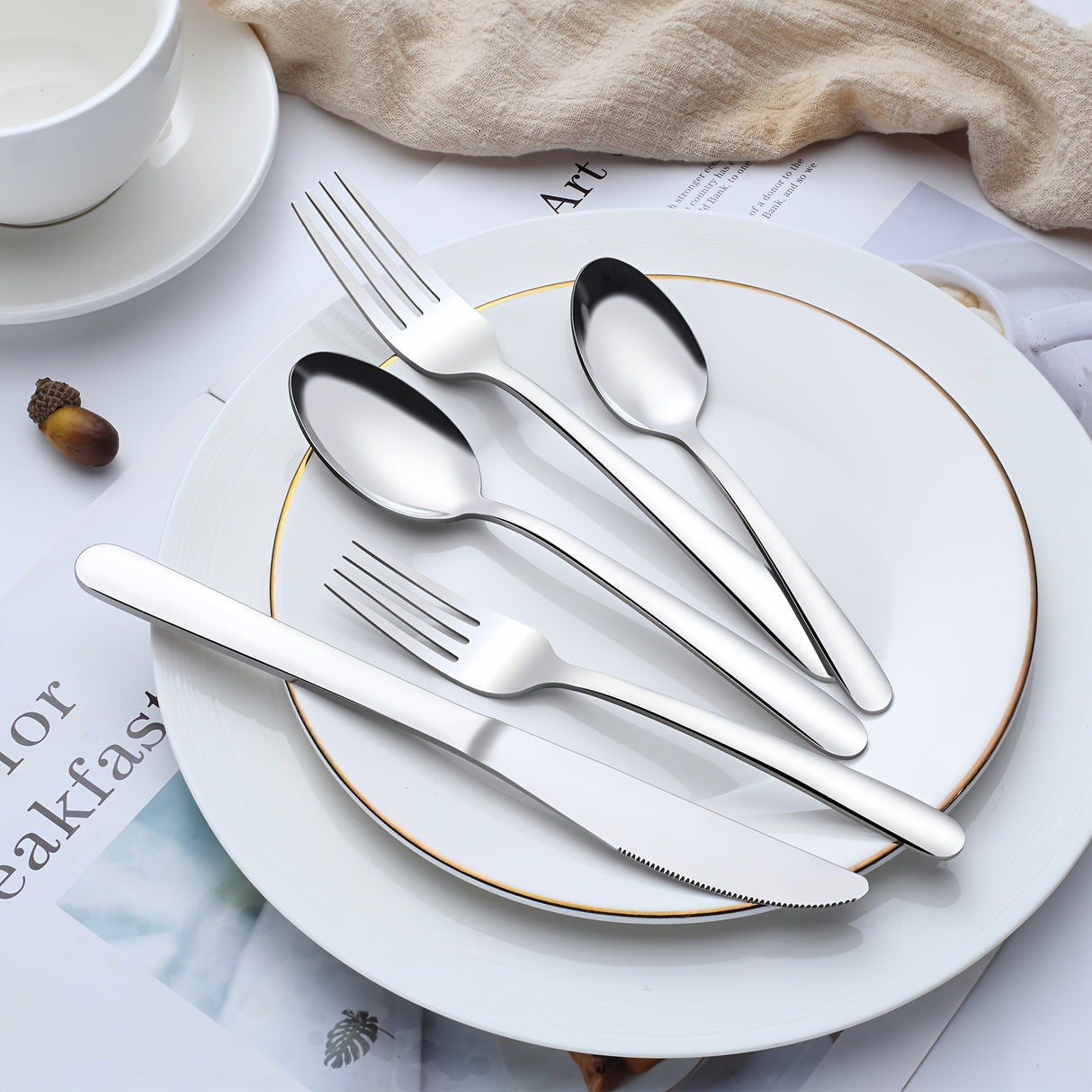 60/90pcs Stainless Steel Tableware, Western Dining Silverware, Steak Knife, Salad Fork, Coffee Dessert Spoons, Cutlery Set with Gift Box for 12 Persons, Dishwasher Safe, Kitchen Accessories,Halloween,Weddings