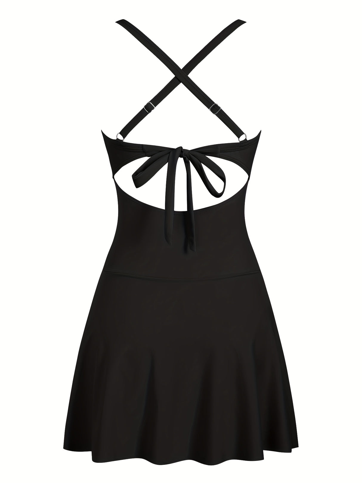 1pc Elegant One-Piece Swimsuit for Women, High Stretch Polyamide Knit Fabric, Solid Color with Hollow Cross Strap Detail and Skirt Style