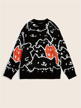 Cute Cats Pattern Knitted Sweater, Men's Casual Warm Slightly Stretch Crew Neck Pullover Sweater For Men Fall Winter