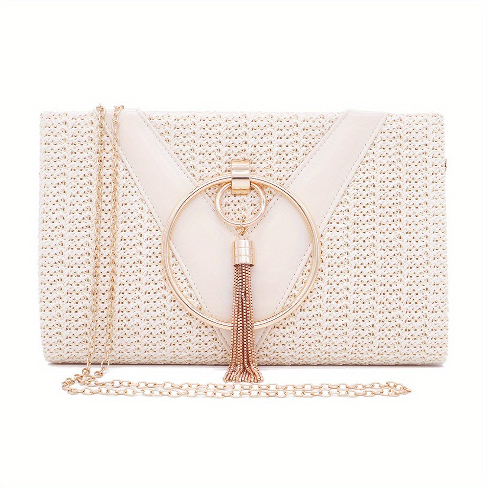 Stylish Chain Shoulder Bag, Retro Tassel Decor Braided Handbag, Versatile Banquet Evening Party Clutch Purse - Perfect for Carnival Mardi Gras Music Festival