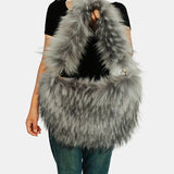 [Heart Shaped Plush Shoulder Bag] Plush Love Heart Shaped Shoulder Bag, Y2K Fluffy Tote Bag, Faux Fur Underarm Bag Purse For Women