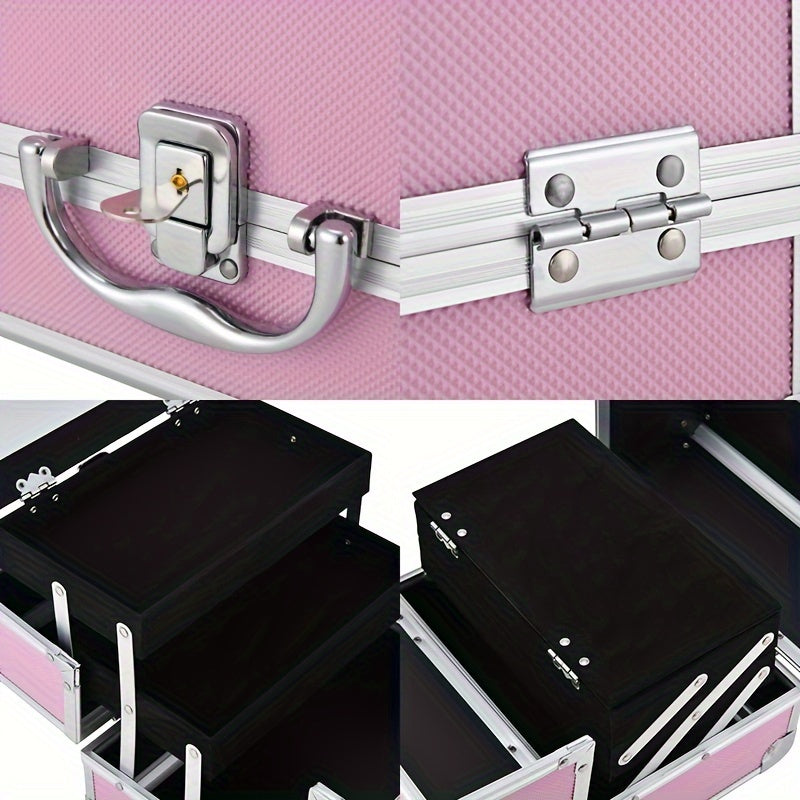 Professional Makeup Artist Travel Case - 6.7x6.7x9" Portable Cosmetic Organizer with Mirror, Brush Holder & Lockable Key - Ideal for Jewelry Storage & Bathroom Essentials
