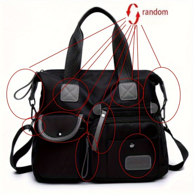 Women Tote Bag With Multi Pockets, Large Capacity Shoulder Bag, Lightweight Nylon Crossbody Bag For Travel