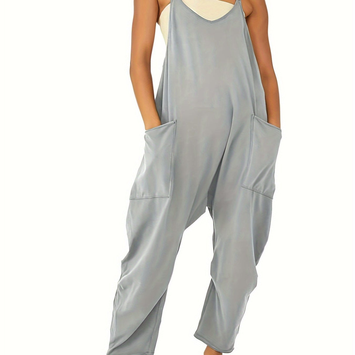 Women's Sleeveless Maternity Jumpsuits Casual Spaghetti Strap Overalls Long Harem Pants Romper with Pockets