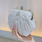 Shiny Event Clutch Bag, Buckle Metal Chain Handbag, Floral Handle Party Bag For Wedding