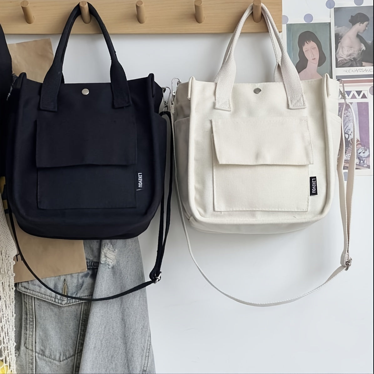 Mini Canvas Tote Bag With Top Handle, Multi Pockets Crossbody Bag, Portable Lunch Box Storage Bag