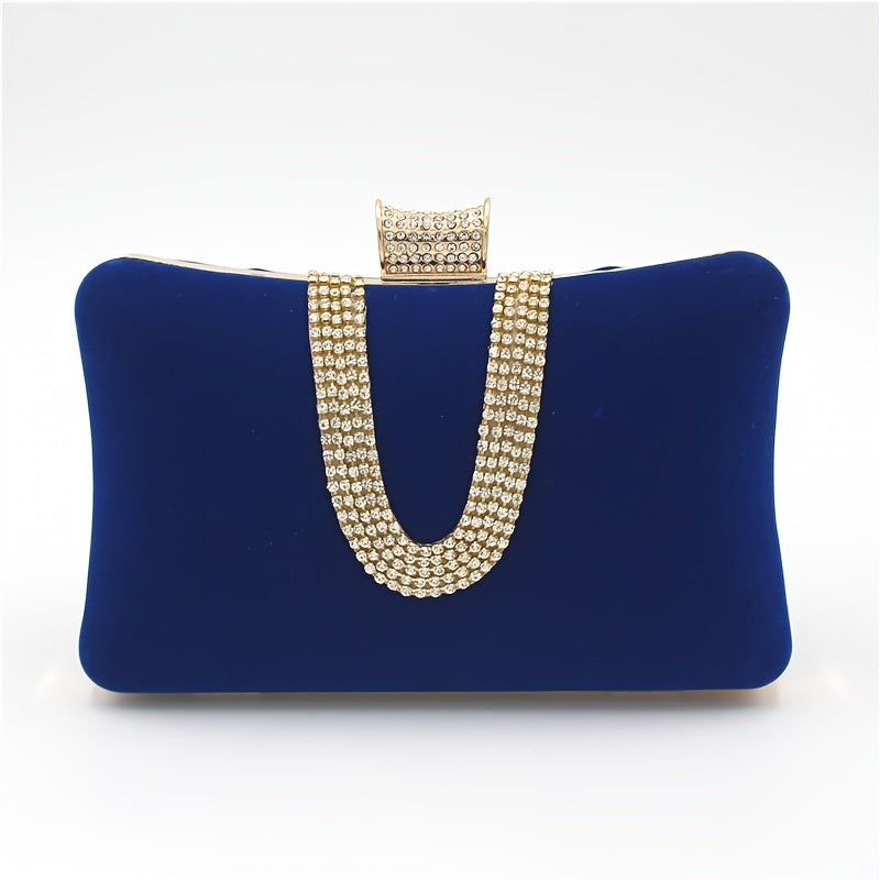 Luxurious Large Capacity U-Shaped Rhinestone Clutch Bag - Sparkling Evening Bag with Buckle Closure, Polyester Lining, and Solid Color Pattern - Perfect for Banquet and Formal Occasions
