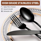 60pcs, Stainless Steel Flatware Set, Black & Golden Silverware, Mirror Polished Cutlery Set, Includes Knives, Forks, Spoons, For Weddings, Birthdays, Independence Day, Dishwasher Safe