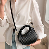 Chic Black Embossed Stripe Crossbody Bag for Women - Elegant Synthetic Leather Handbag with Golden-Tone Hardware, Versatile Shoulder Purse for Everyday Use, Versatile Shoulder Bag | Chic Stripe Design | Luxury Look Purse