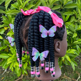 2pcs Delicate Kids Ponytail Extensions, Braids With Beads, Sweet Hair Extension With Elastic Tie, Twist Ponytails With Hair Bows Butterflies, Cute Pigtail, Beautiful Wig For Girls Casual Leisure Party Supplies, Gift Stage Per