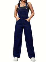 Womens Overalls Denim Straight Plain Washed Blue Jeans Overall Loose Fit Jean Jumpsuits Adjustable Straps