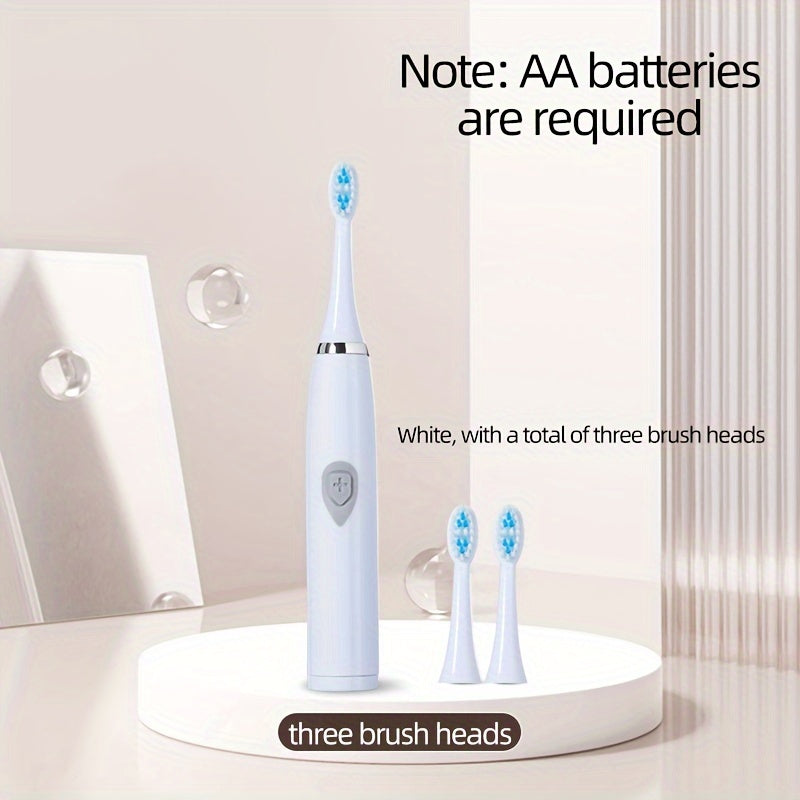 Portable electric toothbrush that doesn't require charging, with tapered soft bristle brush head for adults