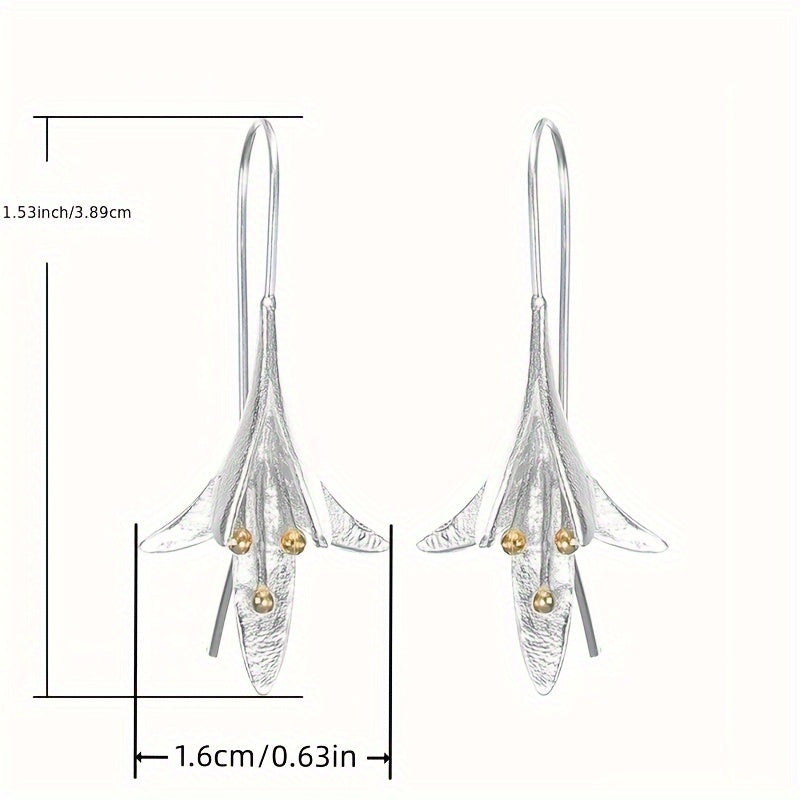 Female Fashion Vintage Blooming Flowers Two Tone Dangle Hanging Engagement Jewelry Earrings