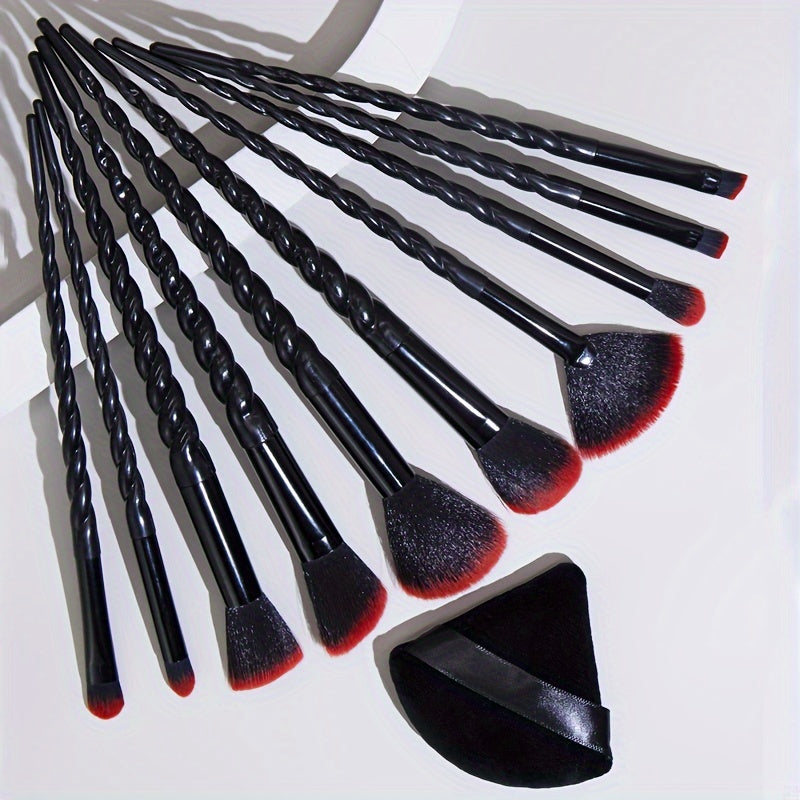 Professional Makeup Brush Set, 10pcs Full Face Eye Makeup Brush Set For Beginners, Complete Cosmetic Tools With 2pcs Makeup Puff Blender