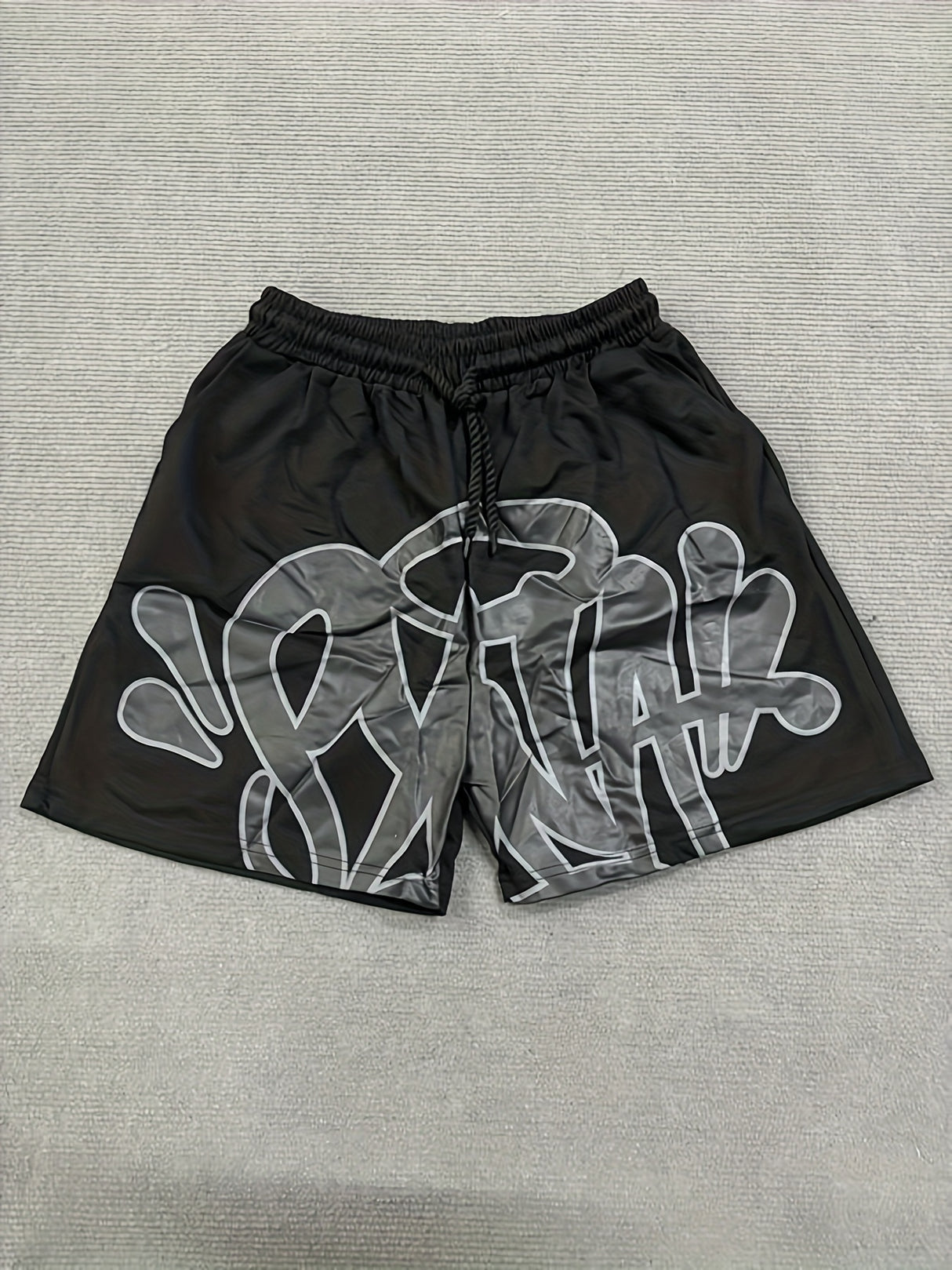 Casual Retro Hip Hop Print Drawstring Shorts for Men & Women - Y2K-Inspired Cotton Blend, Machine Washable, Streetwear Fashion
