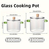 2-Piece Set Glass Cooking Pot With Lid - Transparent Glass, Double Handle - For Cooking Noodles, Pasta, Soup, Milk & More - Suitable for Everyday Cooking - Ideal Gift for Foodies & Home Cooks