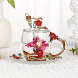 1pc, Exquisite Rose Enamel Butterfly Tea Cup - Heat Resistant, Clear Glass, Painted Flower Design, Elegant Coffee Mug, Tumbler, Ideal Breakfast Drinking Glass, Perfect Gift for Tea Lovers