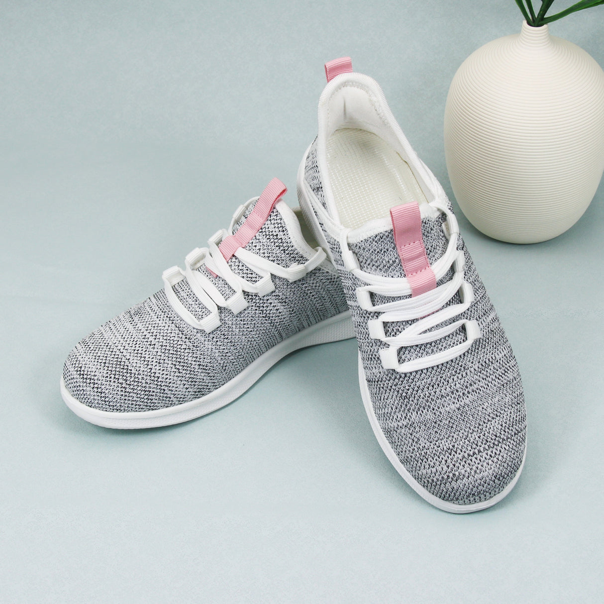 Women's Casual Slip-on Sneakers, Lightweight Lace Up Running Shoes, Knitted Low Top Sneakers