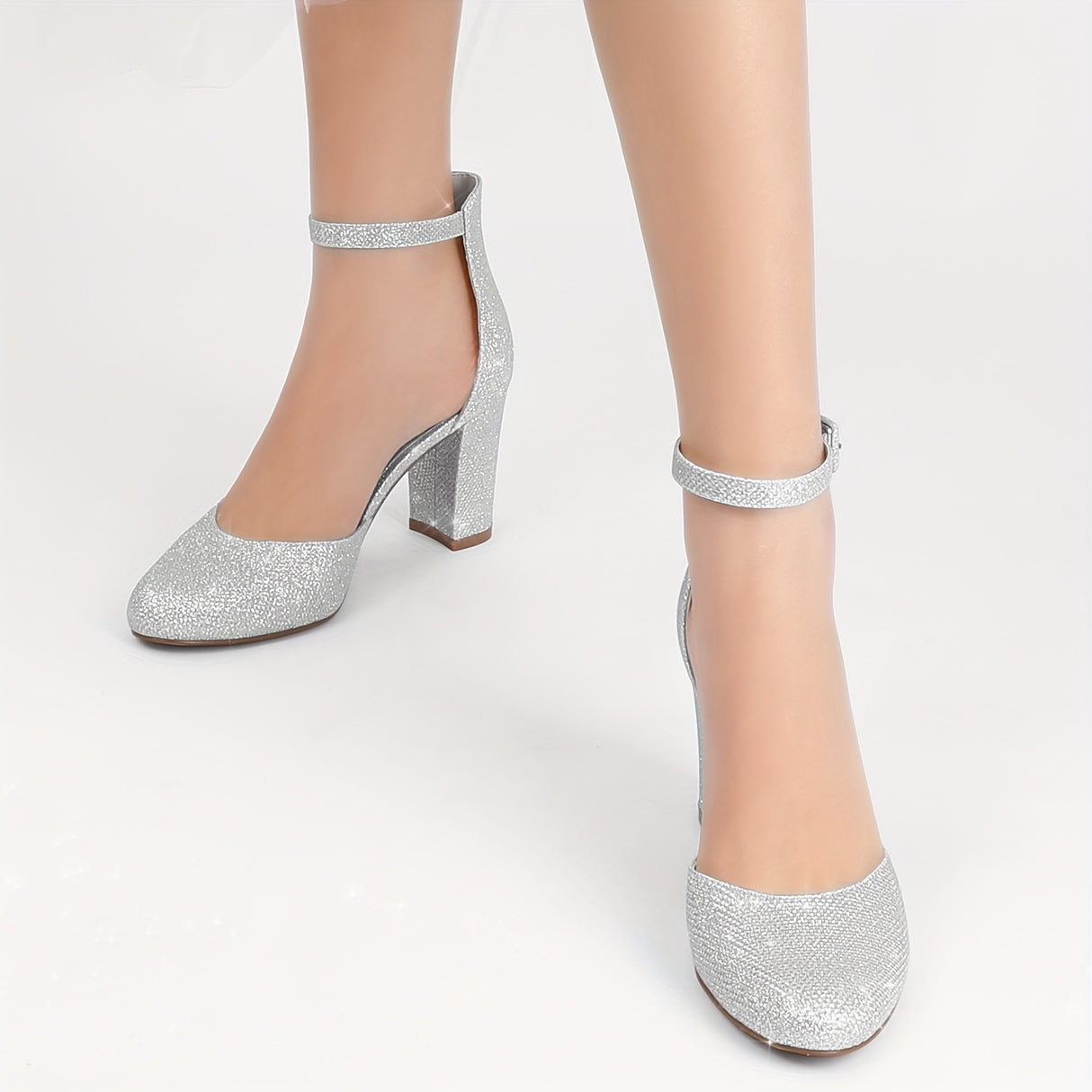 Elegant Golden Glitter D'Orsay High Heels for Women - Sparkling Pointed Toe with Ankle Strap, Lightweight & All-Season, PU Cover & Rubber Sole