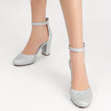 Elegant Golden Glitter D'Orsay High Heels for Women - Sparkling Pointed Toe with Ankle Strap, Lightweight & All-Season, PU Cover & Rubber Sole
