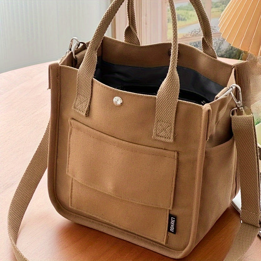 Mini Canvas Tote Bag With Top Handle, Multi Pockets Crossbody Bag, Portable Lunch Box Storage Bag