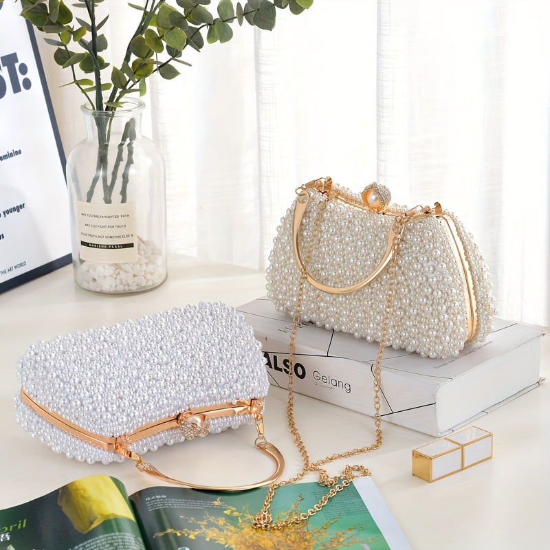 Luxurious Pearlized Evening Clutch Bag - Clutches with Chain Strap, Crossbody & Handheld Style for Women, Perfect for Parties, Banquets, Prom, and Formal Events - Versatile Mini Purse with Elegant Design and Sophisticated Loo