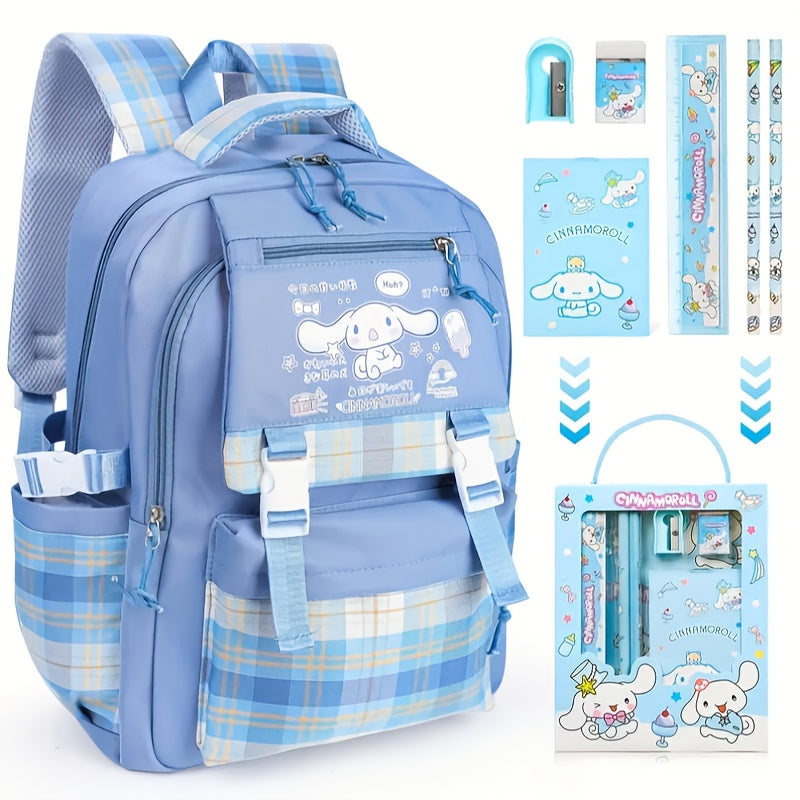 CinnamonRoll Backpack Set with Stationery, CinnamonRoll Cute Cartoon Bookbag, Kawaii Sanrio Backpack, Cute Blue School Bag, School Backpack, for Back to Shool Season, New Semester, Travel Accessories Must Have, Travel Accesso